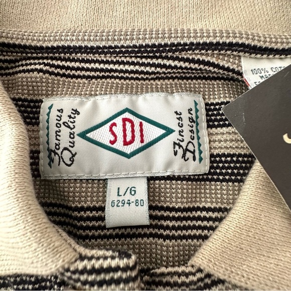SDI Sportswear Colored Neck Short Sleeve Tan and Black Striped Polo Shirt - Picture 9 of 9